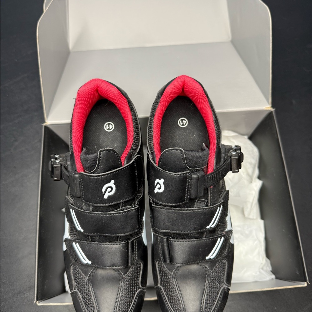 Peloton Black and Red Athletic Cycling Shoes with Velcro Straps